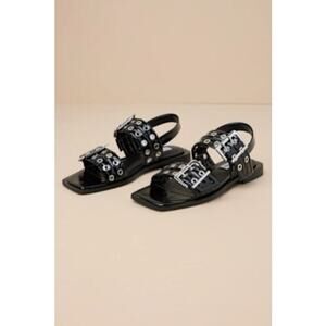 Steve Madden Sandria Black Patent Studded Buckle Slingback Sandals